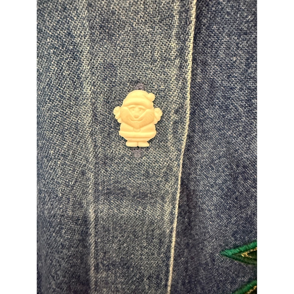 Tantrums Vintage Christmas Denim Jacket Embroidered Santa Reindeer Plaid Collar - Picture 6 of 9